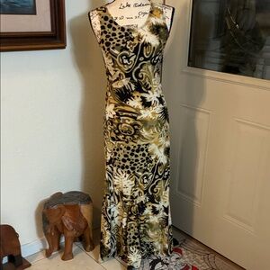 Elegant Floral With Leopard Print Maxi Dress